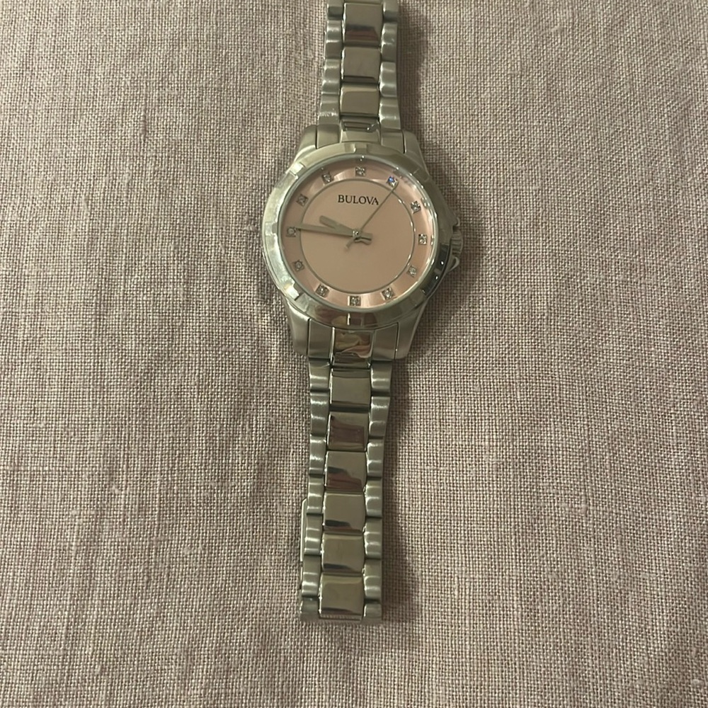 Bulova 96L232 Diamonds Silver Tone Pink Dial Women’s Dress Watch